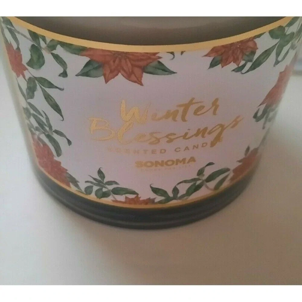 Sonoma Goods For Life Winter Blessings Scent 3 Wick Candle Floral Glass Jar Lid